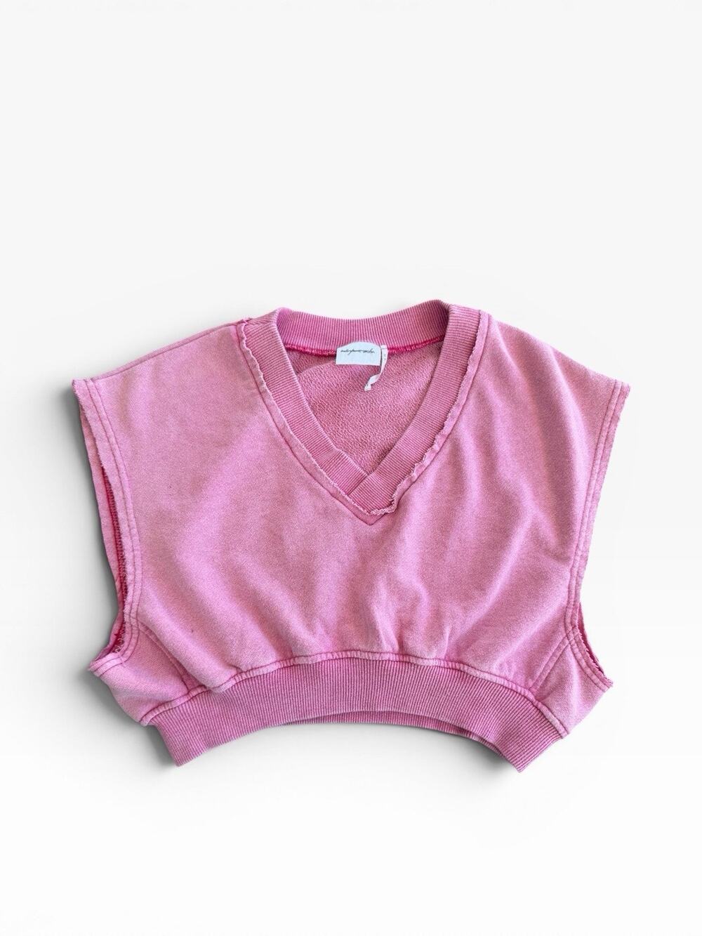 Urban Outfitters Pink V Neck Cropped Sweatshirt Top Cut Off Tee Boho XS